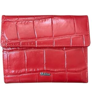 New Luxury Red Leather Croc Embossed RFID Wallet Multi Compartment Snap Closures